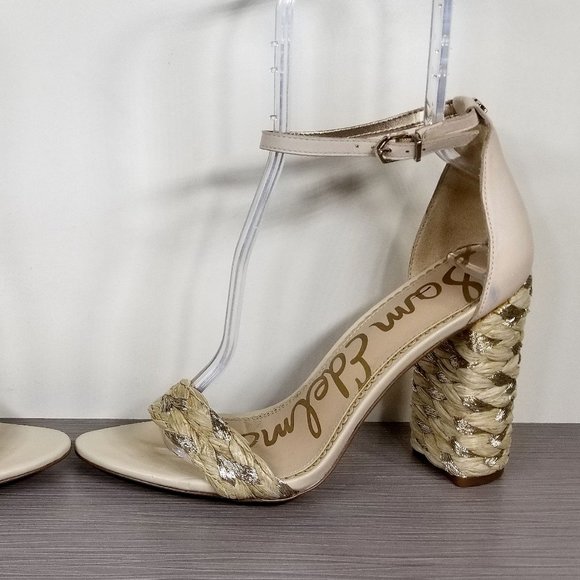 Sam Edelman Yoana Woven Trim Sandal, Ivory & Gold, Womens Size 9.5 M / 39.5 - Picture 9 of 13